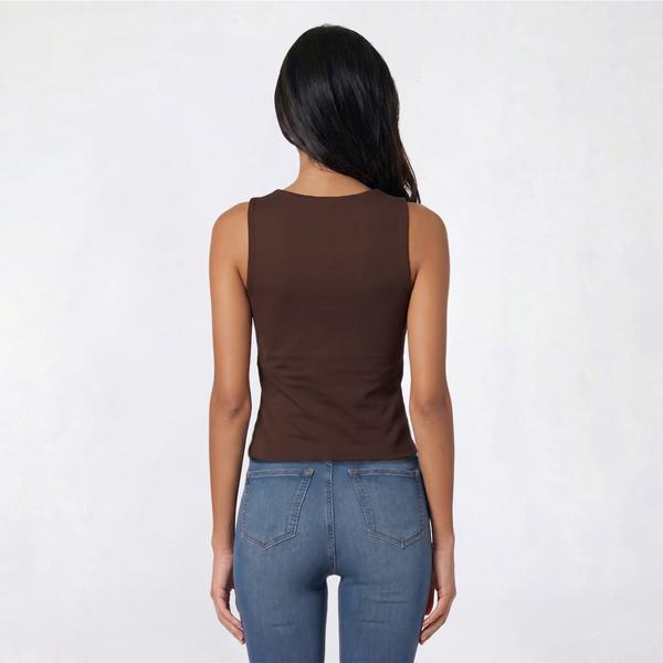 Juniors No Comment Front Twist Mold Cup Tank Top alternate view